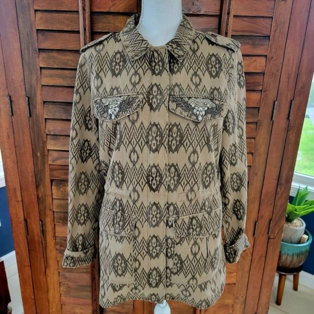 Potter's Pot vintage tribal brown jacket Rhinestone Embellished pockets sz large